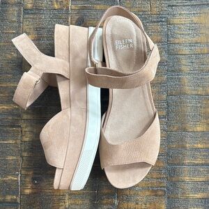 Eileen Fisher Women's Soft Suede Beige Platform Sandals. Comfortable, Stylish!